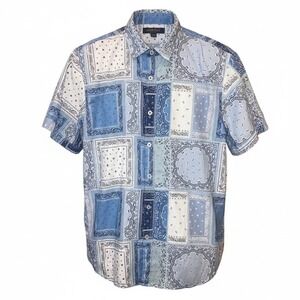 Nickel & Iron Men's Blue Bandana Paisley Patchwork  Button Down Shirt Size Med.